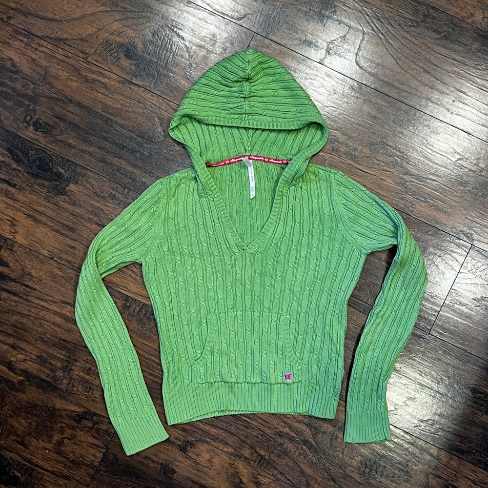 Aeropostale‎ Y2K Green Fitted Cable Knit V-neck Sweater, Women's Size Large